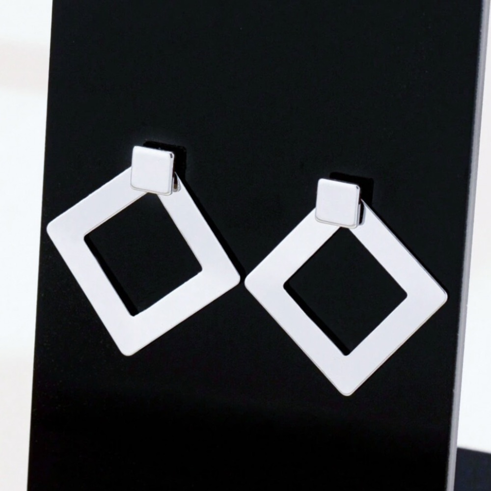 Any 3/$25! Silver Rhombus Studs w/Jacket Backs Earrings - Picture 3 of 5